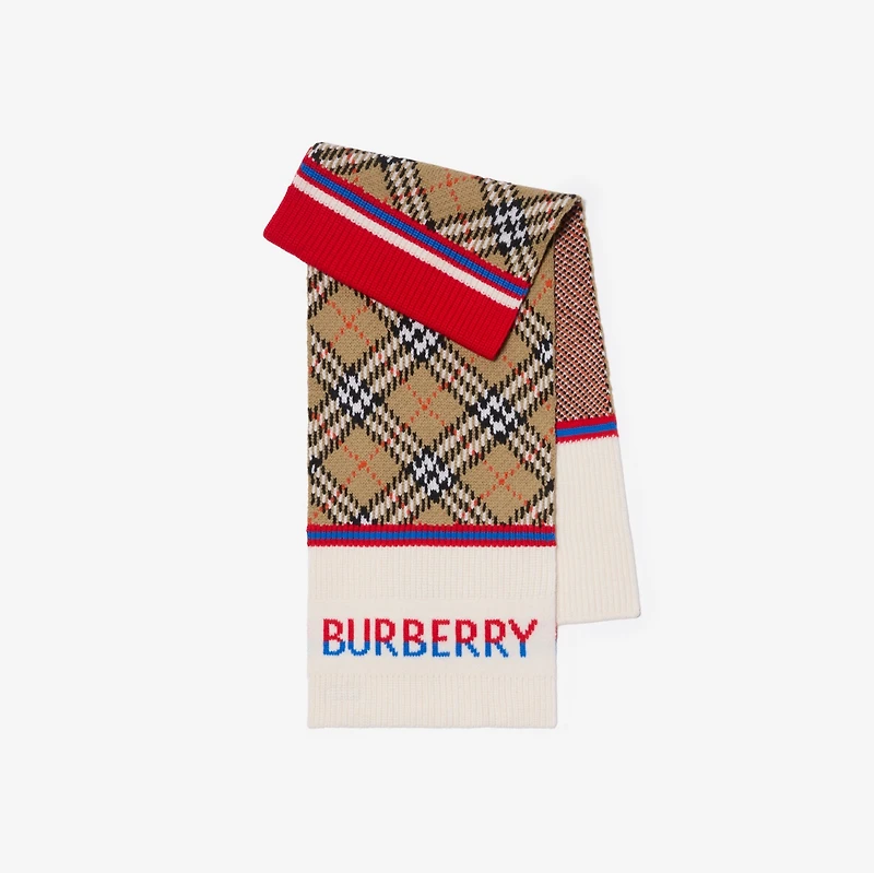 Check Wool Scarf in Sand beige - Children | Burberry® Official
