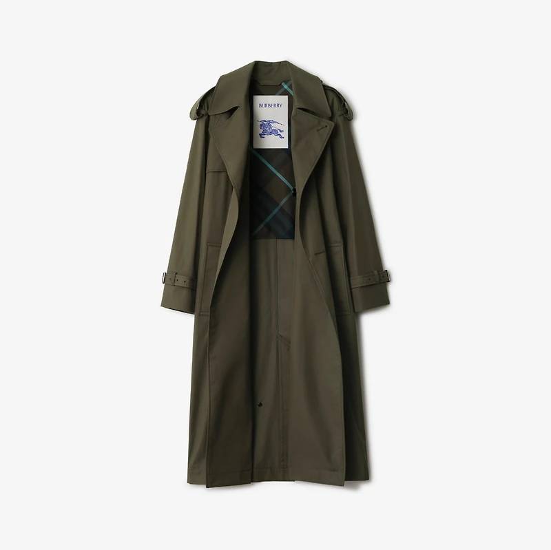 Long Gabardine Castleford Trench Coat in Otter - Women, Cotton Gabardine | Burberry® Official