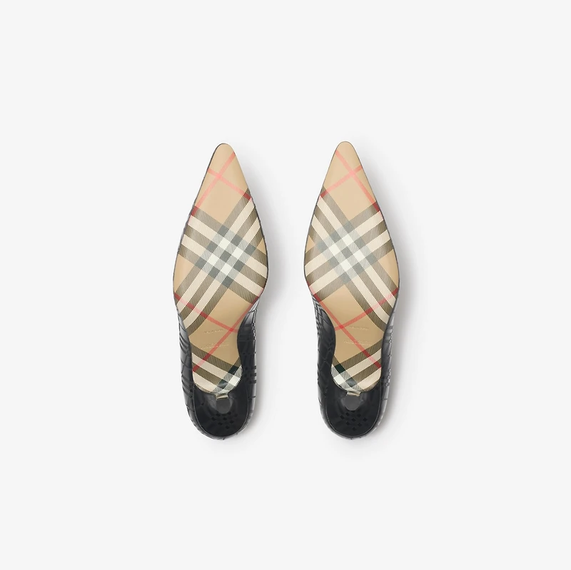 Check Leather Dame Low Pumps in Black - Women | Burberry® Official