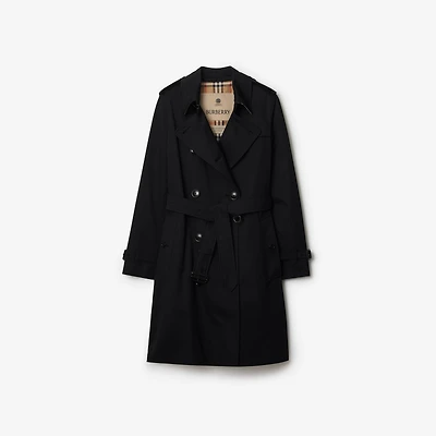 Mid-length Kensington Heritage Trench Coat in Black - Women, Cotton Gabardine | Burberry® Official