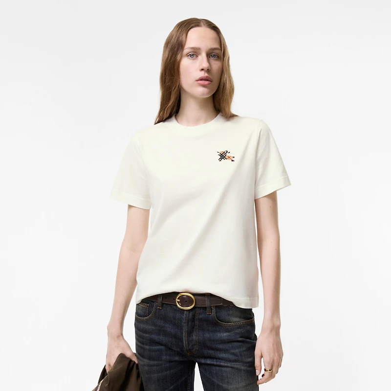 EKD Check Cotton T-shirt in Chalk white - Women | Burberry® Official