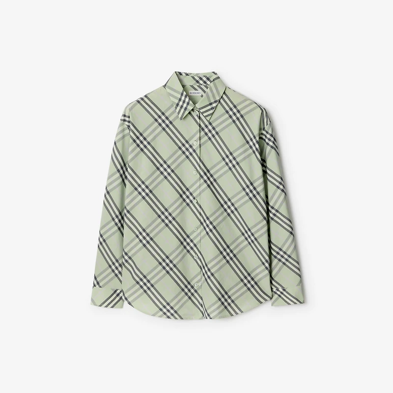 Relaxed Fit Check Cotton Shirt in Seafoam green - Women | Burberry® Official