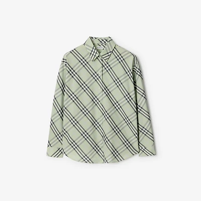 Relaxed Fit Check Cotton Shirt in Seafoam green - Women | Burberry® Official