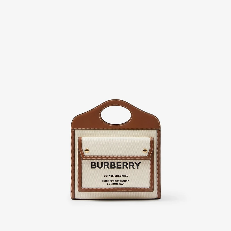Mini Pocket Bag in Natural/malt brown - Women, Canvas | Burberry® Official
