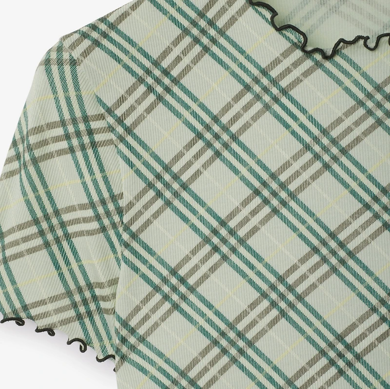 Check Stretch Cotton T-shirt in Breeze - Women | Burberry® Official
