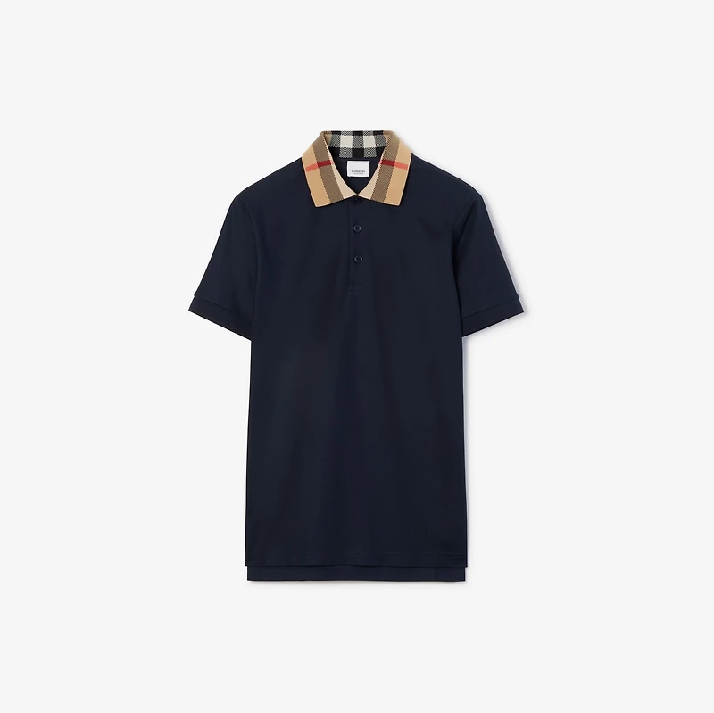 Check Collar Cotton Polo Shirt in Smoked navy - Men | Burberry® Official