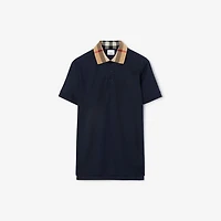 Check Collar Cotton Polo Shirt in Smoked navy - Men | Burberry® Official