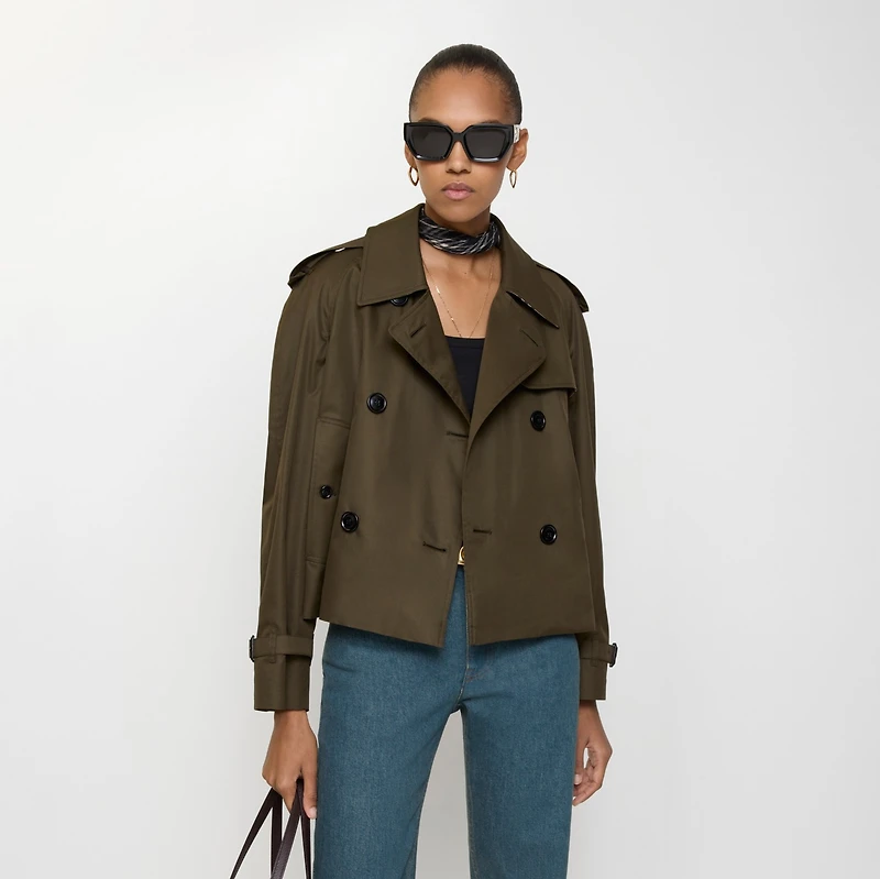 Cropped Tropical Gabardine Trench Jacket in Juniper green - Women, Cotton | Burberry® Official