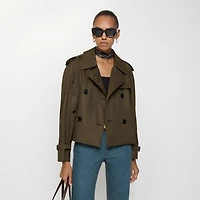 Cropped Tropical Gabardine Trench Jacket in Juniper green - Women, Cotton | Burberry® Official