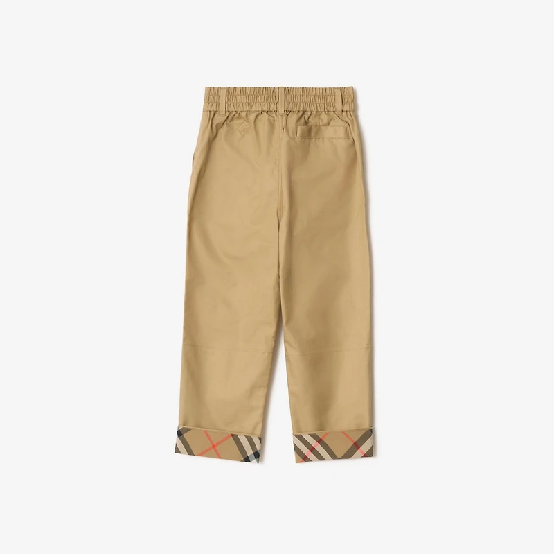 Check Turn-up Cotton Trousers in Sand beige | Burberry® Official