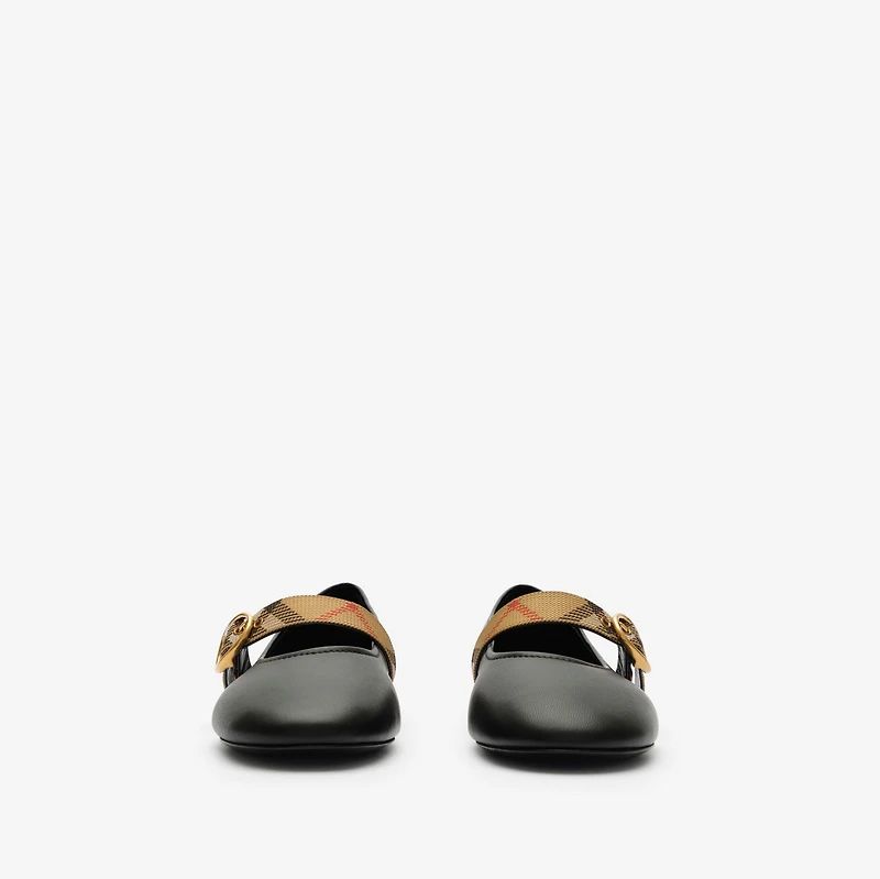 Check Strap Leather Robin Ballerinas in Black - Women | Burberry® Official