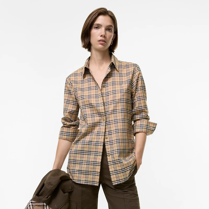 Classic Fit Check Cotton Shirt in Sand beige - Women | Burberry® Official
