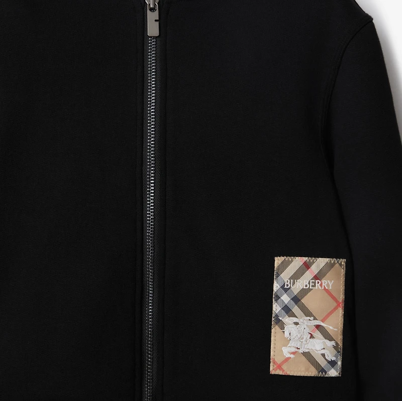 Check Label Cotton Zip Hoodie in Black | Burberry® Official