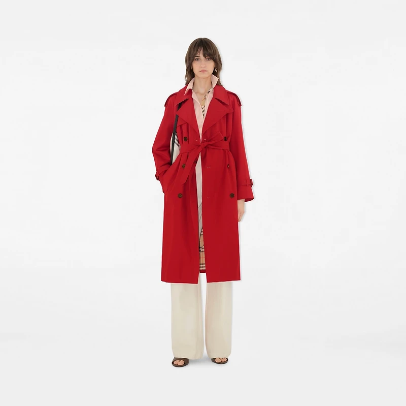 Long Castleford Trench Coat in Currant - Women, Cotton | Burberry® Official