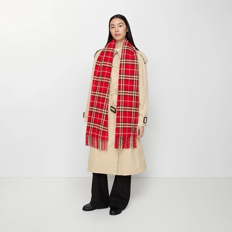 Check Cashmere Scarf in Crayon red | Burberry® Official