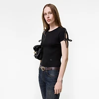 Cropped Tie-sleeve Cotton T-shirt in Black - Women | Burberry® Official