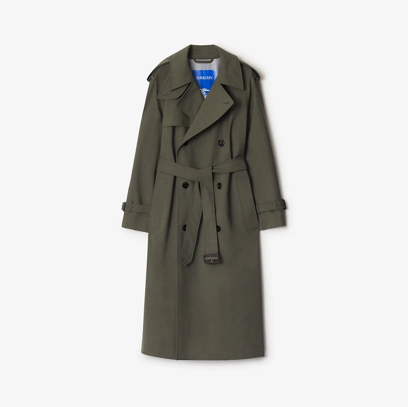 Long Stretch Wool Trench Coat in Moss melange - Women | Burberry® Official