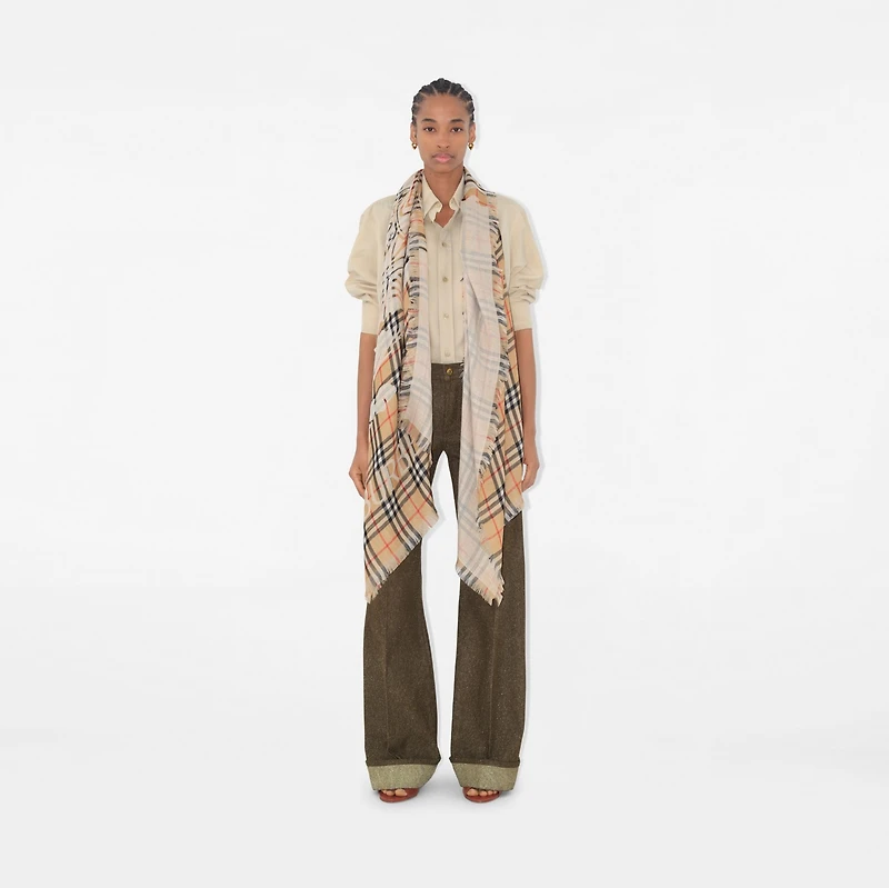 Wide EKD Check Wool Scarf in Sand | Burberry® Official