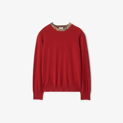 Check Trim Wool Sweater in Crimson - Women | Burberry® Official