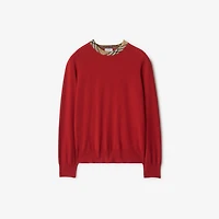 Check Trim Wool Sweater in Crimson - Women | Burberry® Official