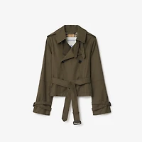 Cropped Tropical Gabardine Trench Jacket in Juniper green - Women, Cotton | Burberry® Official