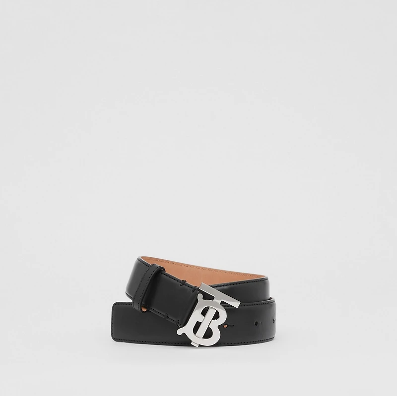 Monogram Motif Leather Belt in Black/palladium Grey - Women | Burberry® Official