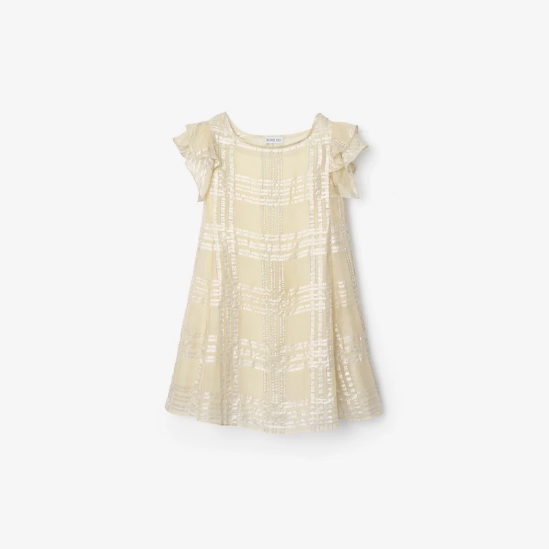Metallic Check Silk Dress in Sand beige | Burberry® Official