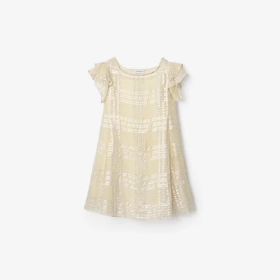 Metallic Check Silk Dress in Sand beige | Burberry® Official
