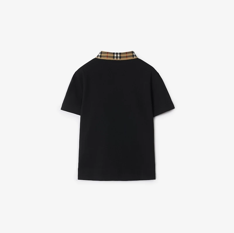 Check Collar Cotton Polo Shirt in Black | Burberry® Official