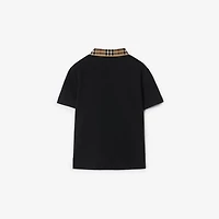 Check Collar Cotton Polo Shirt in Black | Burberry® Official