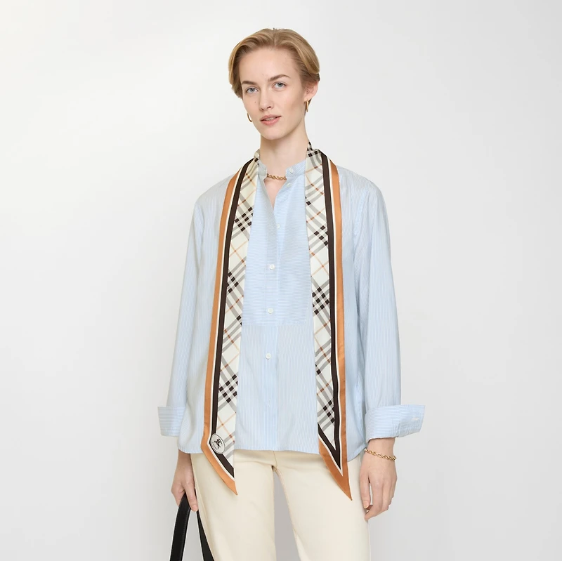 Skinny Check Knight Stamp Silk Scarf in Pebble white | Burberry® Official