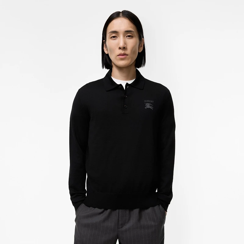 Long-sleeve Knight Wool Polo Shirt in Black - Men | Burberry® Official