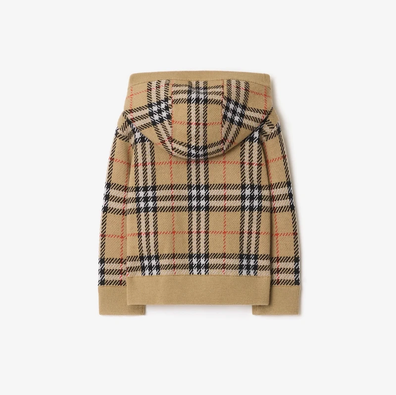 Check Wool Zip Hoodie in Sand beige | Burberry® Official