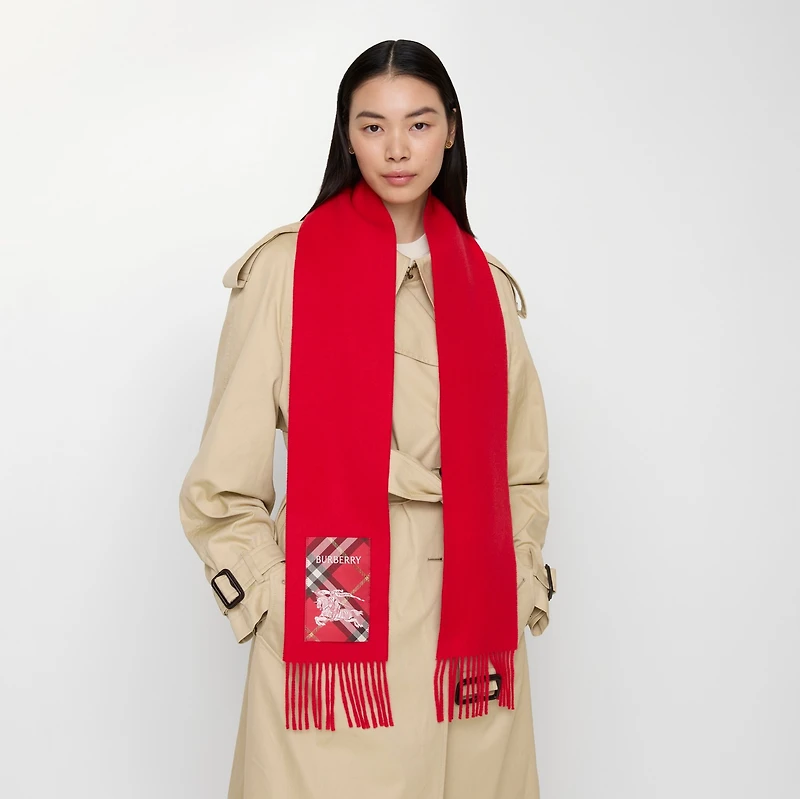 Check Label Cashmere Scarf in Crayon red | Burberry® Official