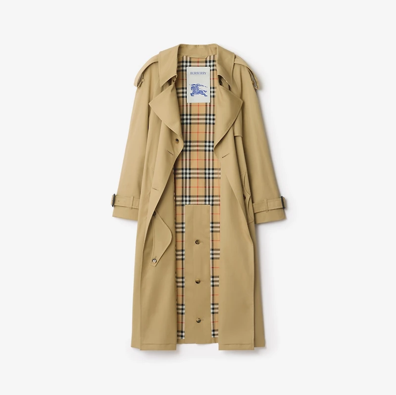 Long Gabardine Fitzrovia Trench Coat in Beige - Women, Cotton Gabardine | Burberry® Official