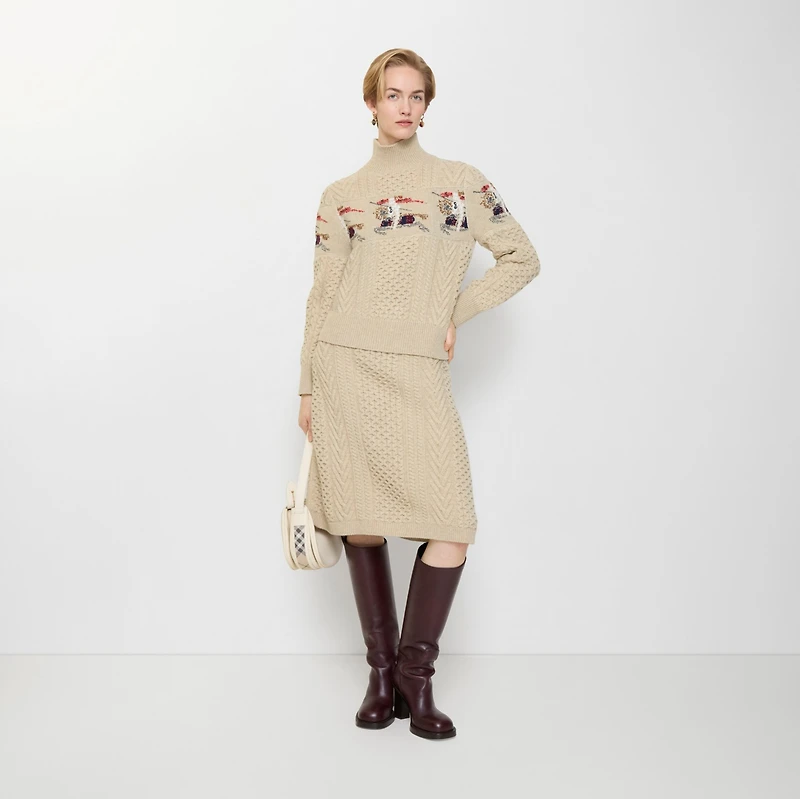 EKD Aran Knit Wool Skirt in Beige melange - Women | Burberry® Official