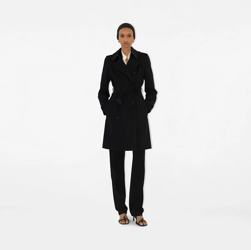 Mid-length Chelsea Heritage Trench Coat in Black - Women, Cotton Gabardine | Burberry® Official