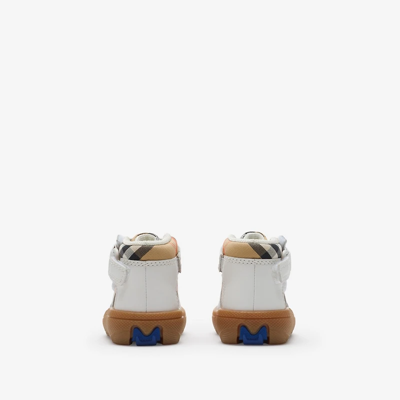 Check and Leather High-top Sneakers in Sand