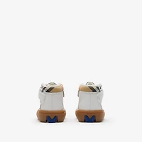 Check and Leather High-top Sneakers in Sand