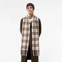 Narrow Check Alpaca Wool Blend Scarf in Pebble grey | Burberry® Official