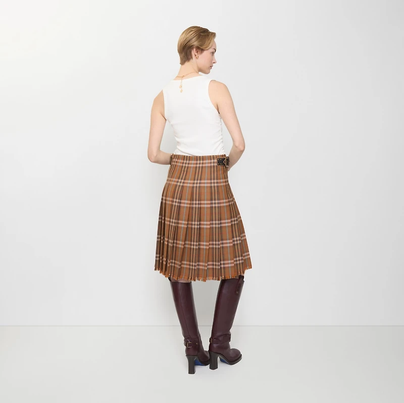 Check Wool Kilt in Ginger orange - Women | Burberry® Official