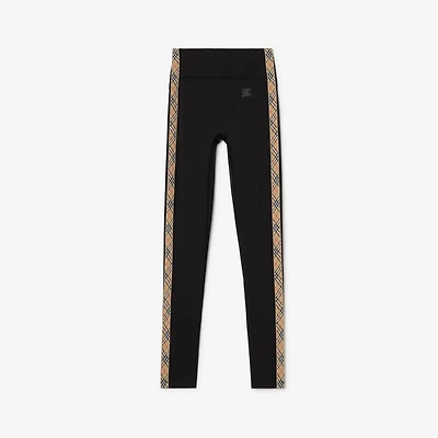 Check Trim Stretch Nylon Leggings in Black - Women | Burberry® Official