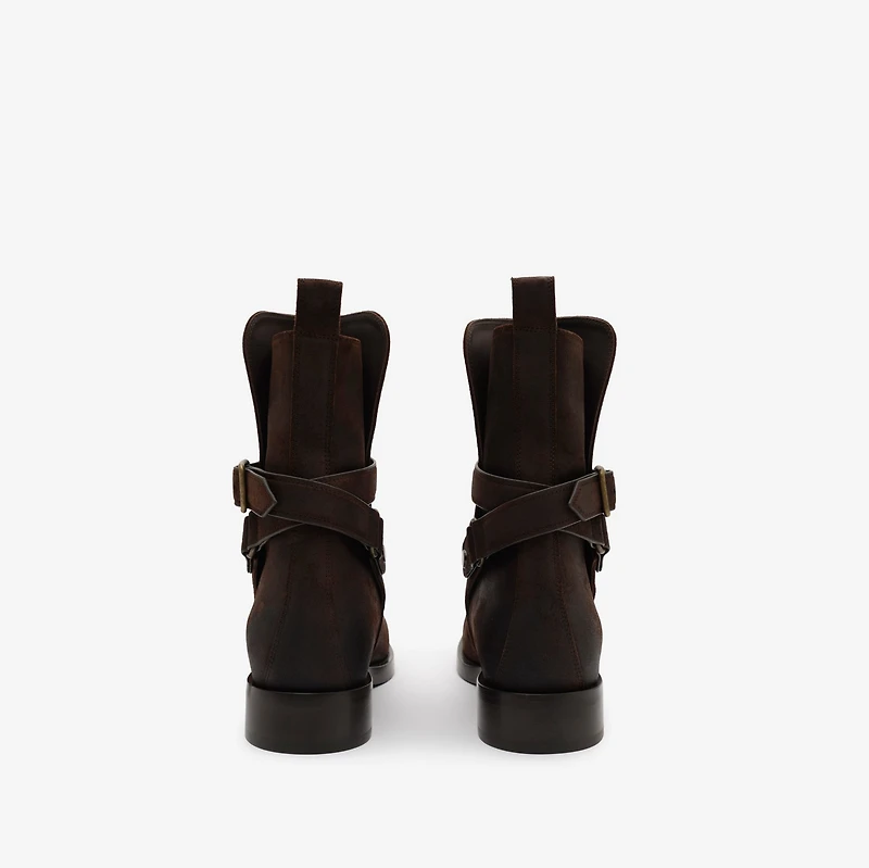 Waxed Suede Ledger Boots​​ in Moorhen brown - Men | Burberry® Official