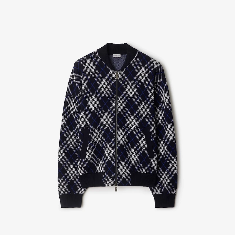 Check Wool Blend Bomber Jacket in Ink blue - Men | Burberry® Official