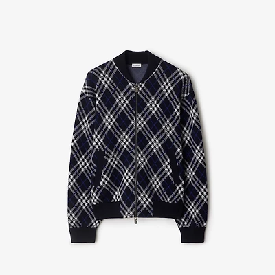 Check Wool Blend Bomber Jacket in Ink blue - Men | Burberry® Official