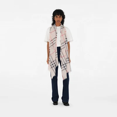 Wide Check Wool Silk Scarf in Stone | Burberry® Official