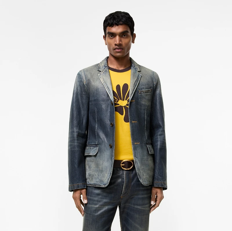Coated Denim Tailored Jacket in Mid blue - Men, Cotton | Burberry® Official