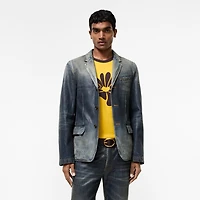 Coated Denim Tailored Jacket in Mid blue - Men, Cotton | Burberry® Official