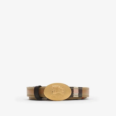 Thin Reversible Check Knight Stamp Belt​ in Sand/peat/gold - Women, Cotton, Linen | Burberry® Official