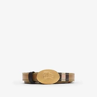 Thin Reversible Check Knight Stamp Belt​ in Sand/peat/gold - Women, Cotton, Linen | Burberry® Official